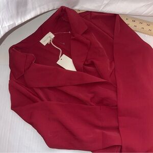 Melloday Blazer Womens Medium Red Belt Jacket Coat Open Career Preppy Capsule